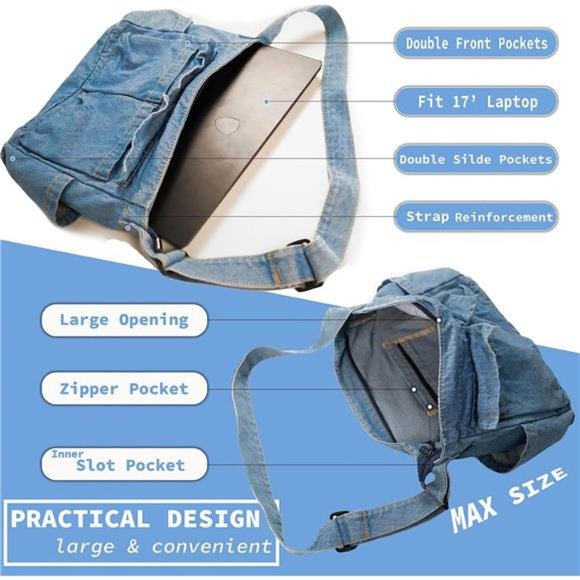 FRVXO Women's Canvas Messenger Bag – Large Hobo Crossbody Bag With Multiple Pockets For College, Travel & Daily Use - View #3